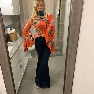 Free People birds of paradise bell sleeve top small